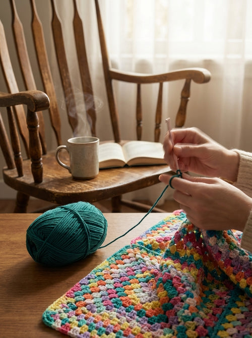 Close-up of a crochet project using peacock green cotton yarn, demonstrating its use in creating a textured pattern.